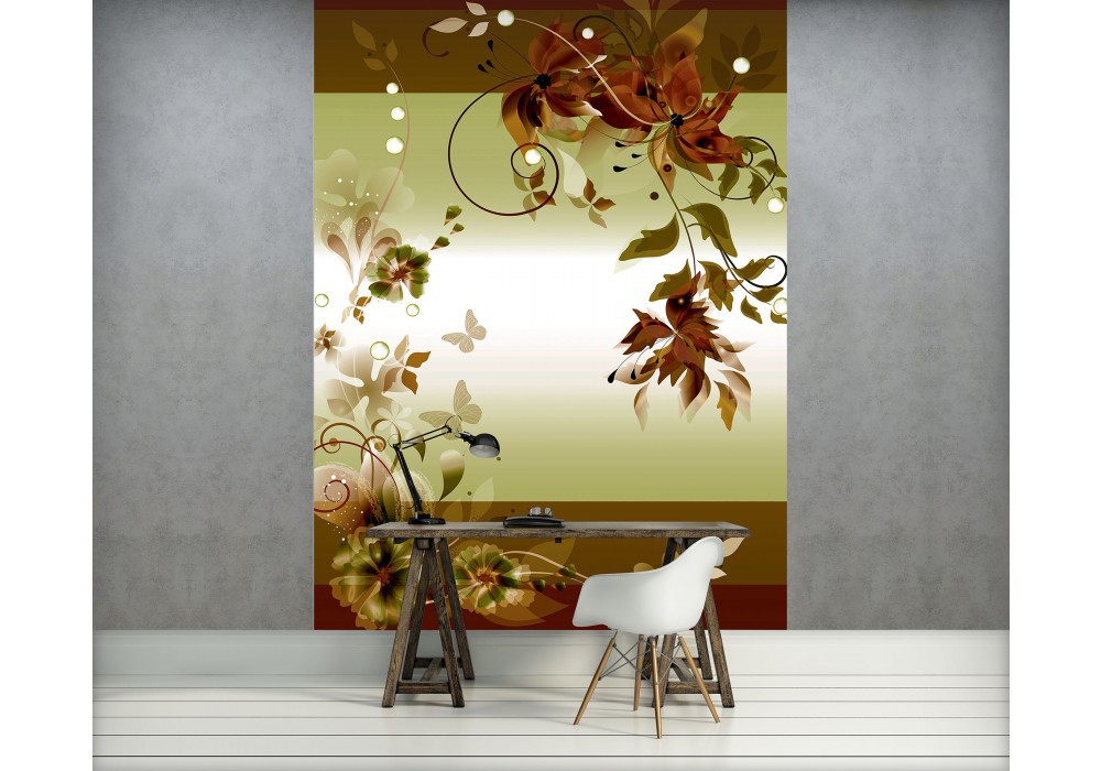 Спальня флизелиновые фотообои 206x275 см Коричневый цветочный мотив (1166VEA)+клей