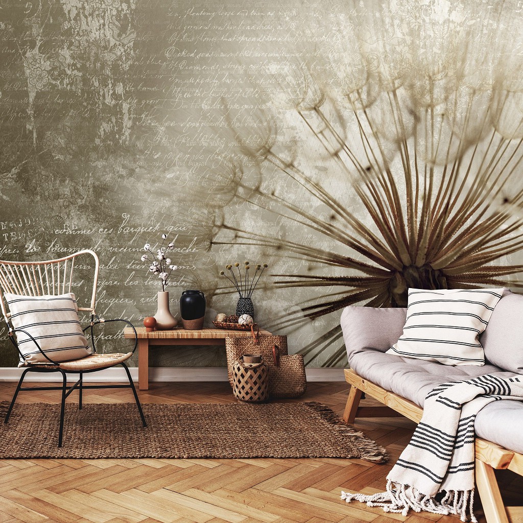 Флизелиновые 3д фото обои одуванчик на темном фоне цветы (11683V)+клей