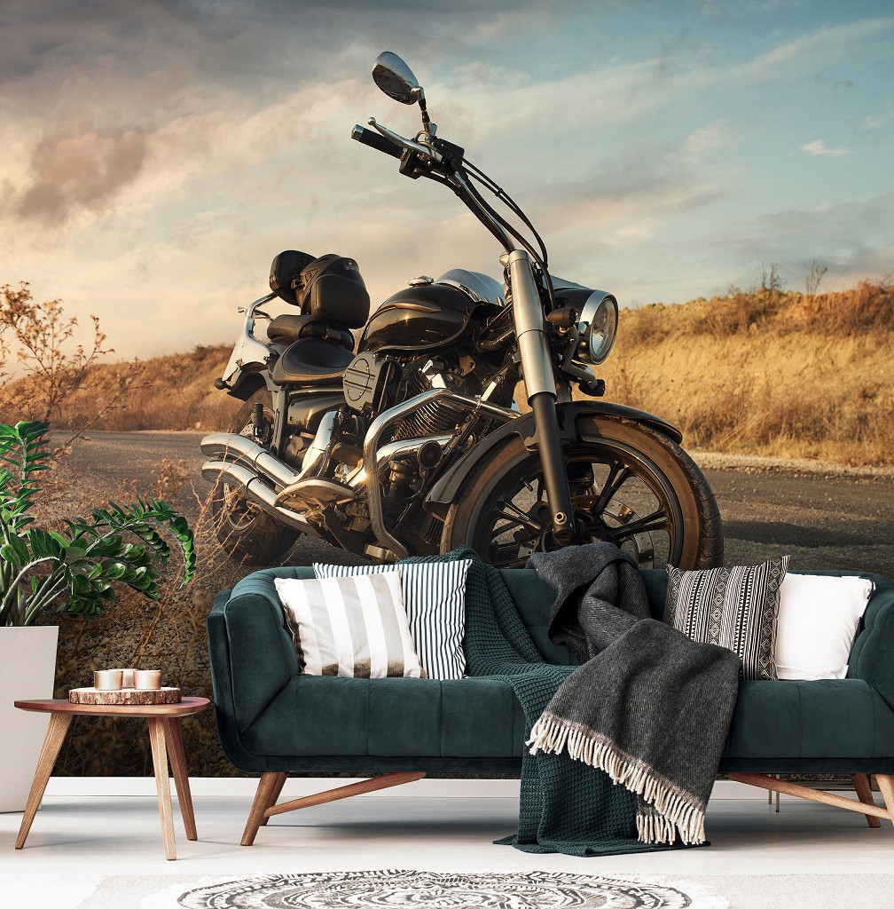 Флізелінові 3d фото шпалери осіння дорога Мотоцикл (11727V)+клей