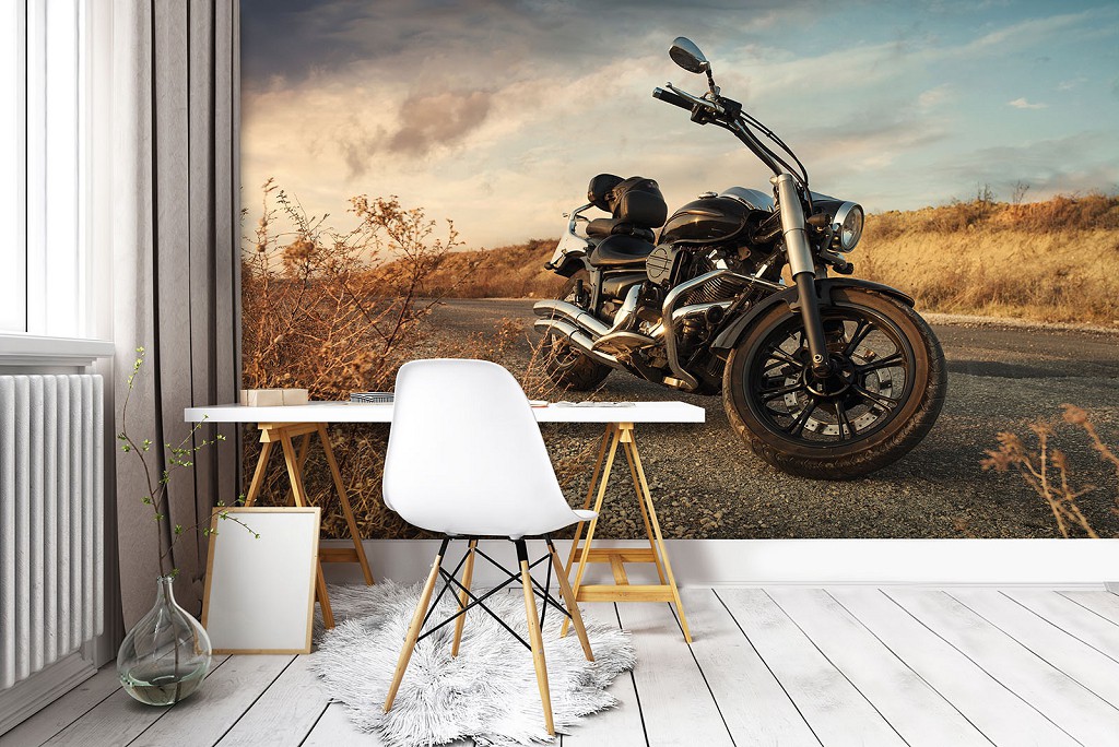 Флізелінові 3д фотошпалери вулиця в інтер'єрі 520x318 см Мотоцикл на дорозі у вечірній час (11727VEXXXXXL) +клей