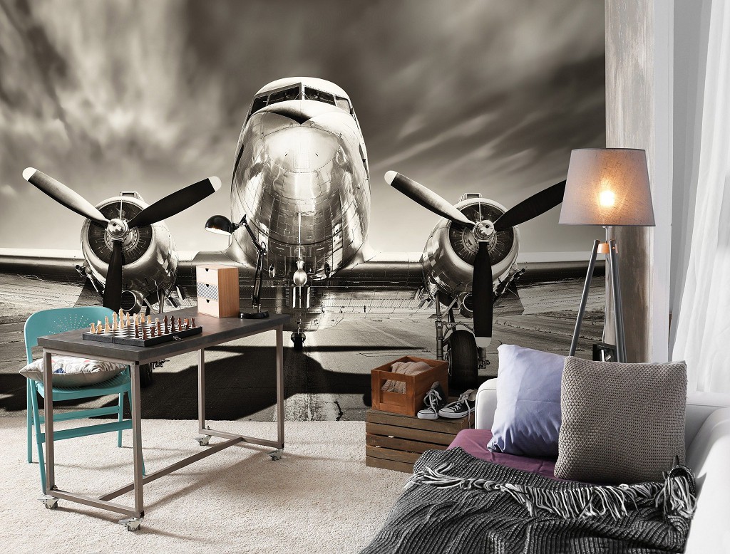 Флізелінові 3d фото шпалери з хмарами 254x184 см Літак (11728V4)+клей