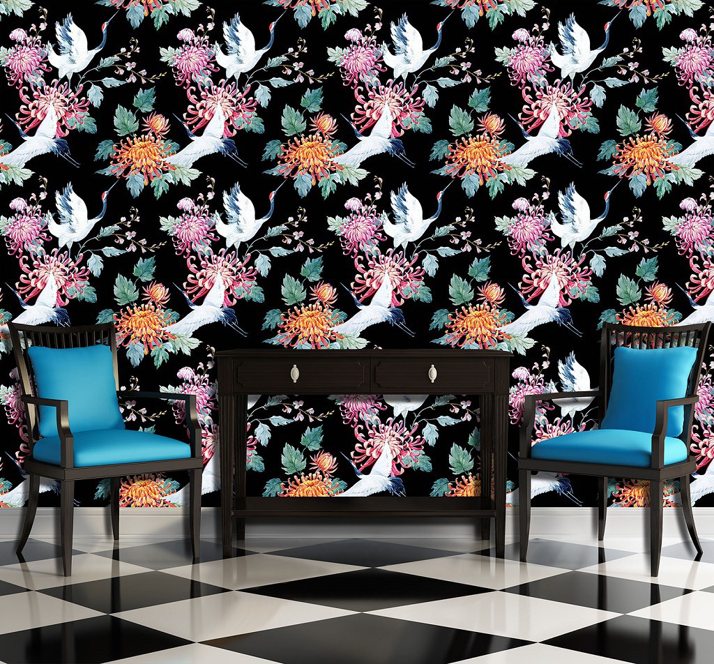 Флизелиновые фото обои весенние цветы 368x254 см Журавли (11730V8)+клей