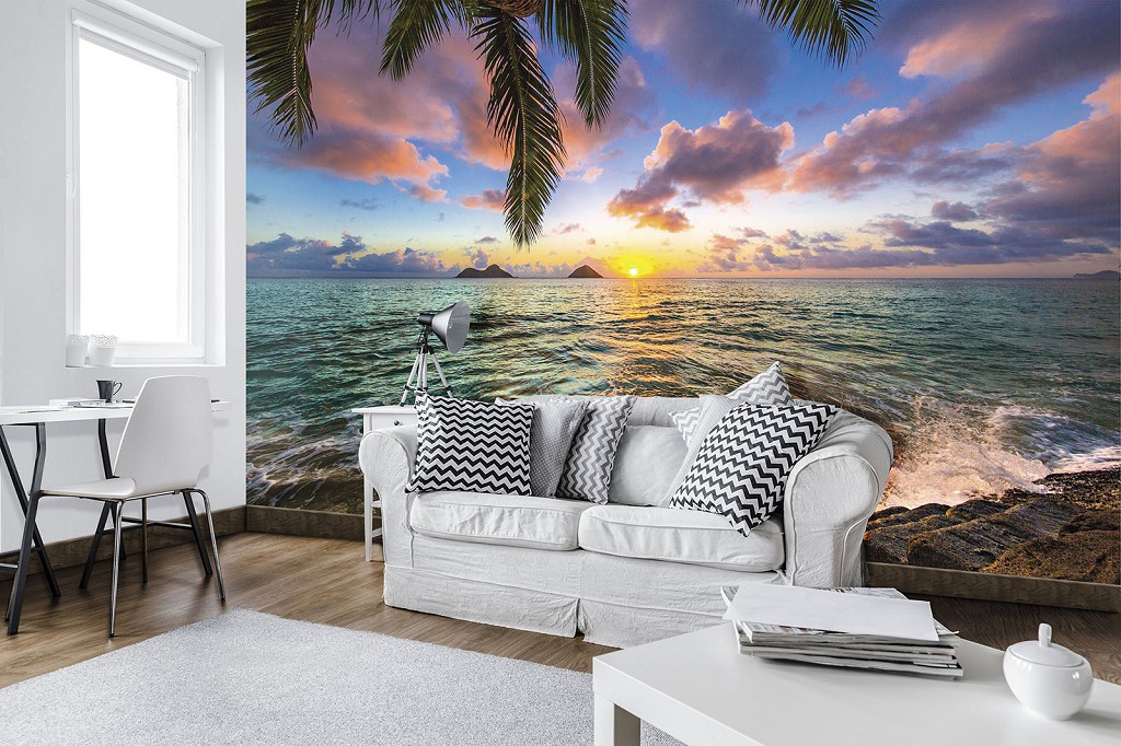 Флізелінові 3d шпалери з хвилями фото 254x184 см пляж (11748V4)+клей