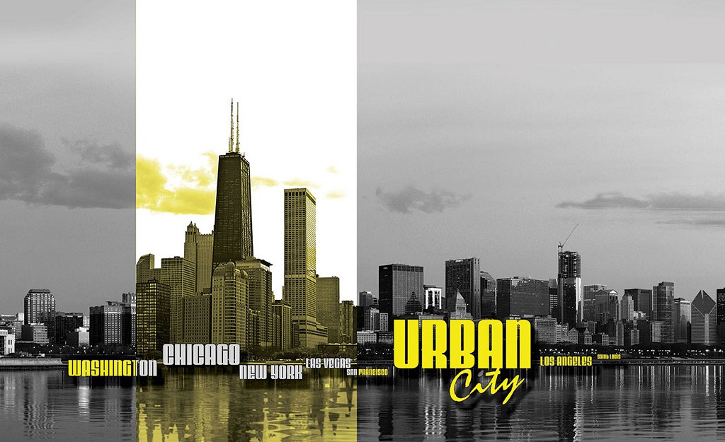 Флизелиновые фотообои в зал 416x254 см Небоскребы в городе желтый с черно-белым (1174VEXXXL)+клей