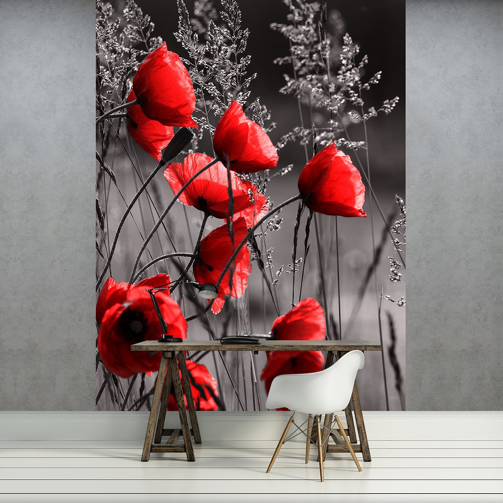 Флизелиновые фотообои цветы 184x254 см Красные маки (11763V4A)+клей