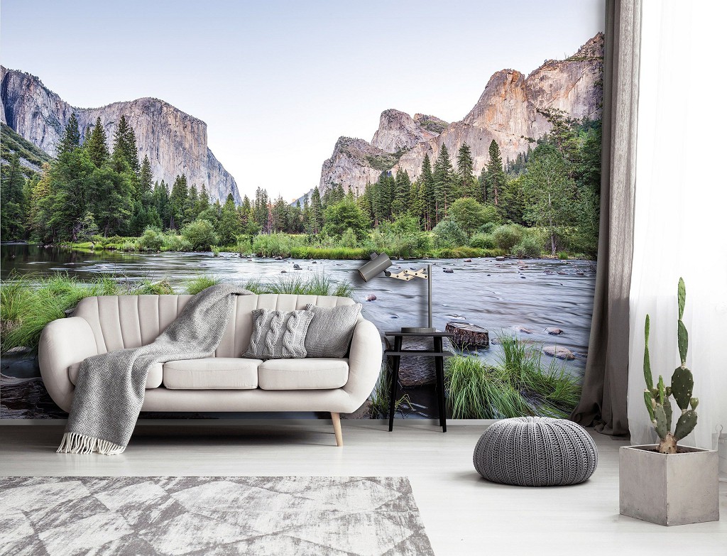 Флізелінові 3Д фото шпалери літній краєвид Річка у горах (11815V)+клей