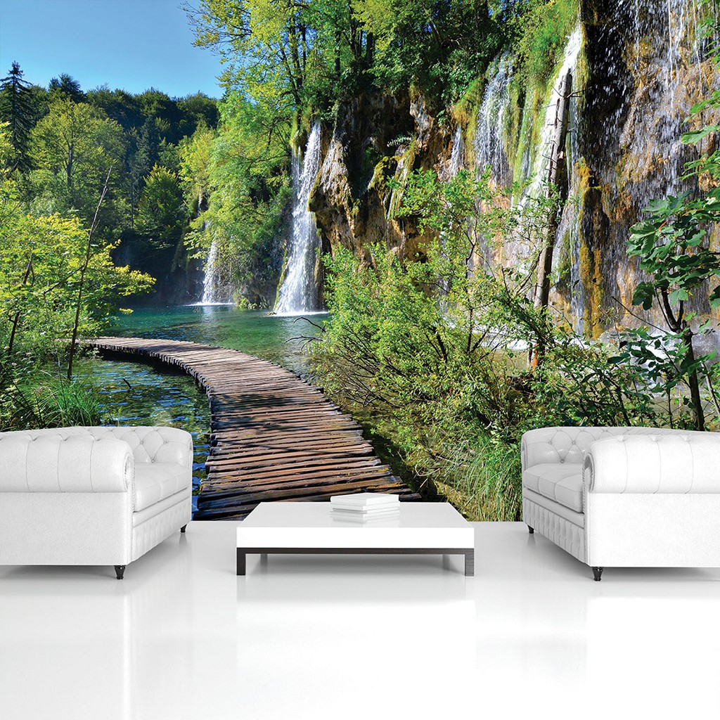 Флизелиновые фотообои природа пейзаж 416x290 см 3D Дорожка под водопадом (11845VEXXXXL) +клей