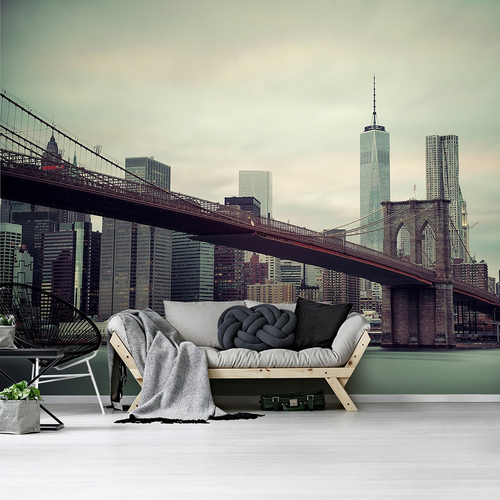Флізелінові фотошпалери місто 416x254 см Нью-Йорк Манхеттен Бруклінський міст (11846VEXXXL) +клей