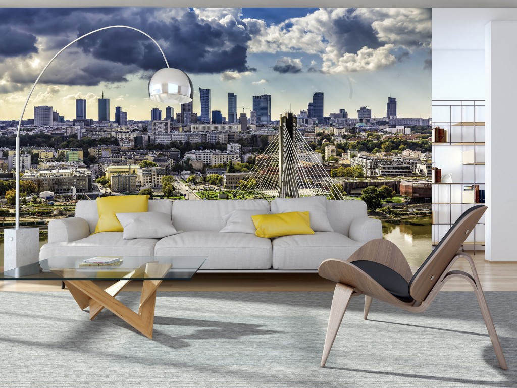 Флізелінові фотошпалери до вітальні 416x254 см 3D Велике світле місто Варшава (1184VEXXXL)+клей