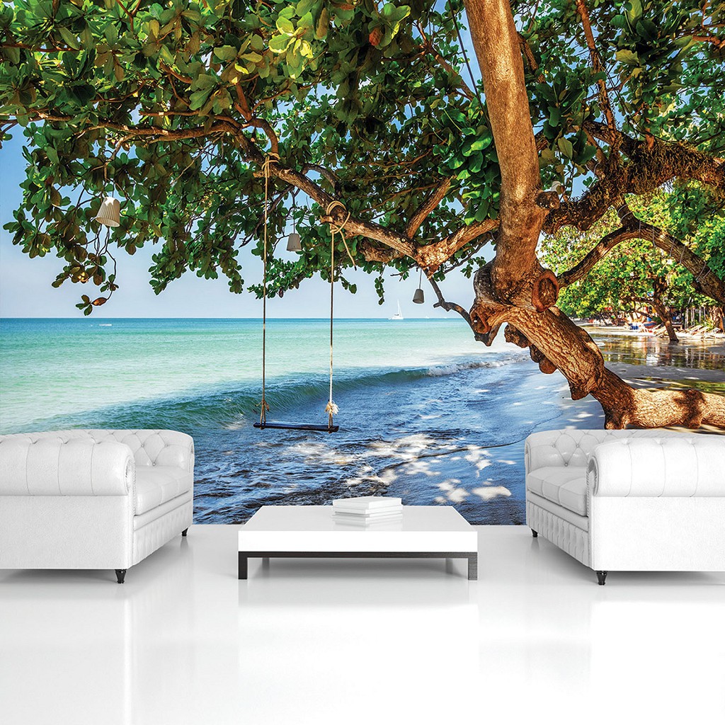 Деревья пляж флизелиновые фотообои 416x290 см 3D Качели и море (11850VEXXXXL) +клей