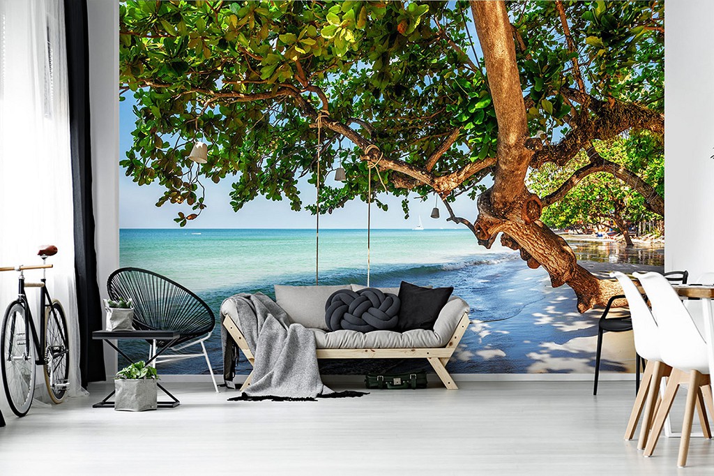 Флизелиновые фотообои пляж 368x280 см 3D Качели и море (11850V10) +клей