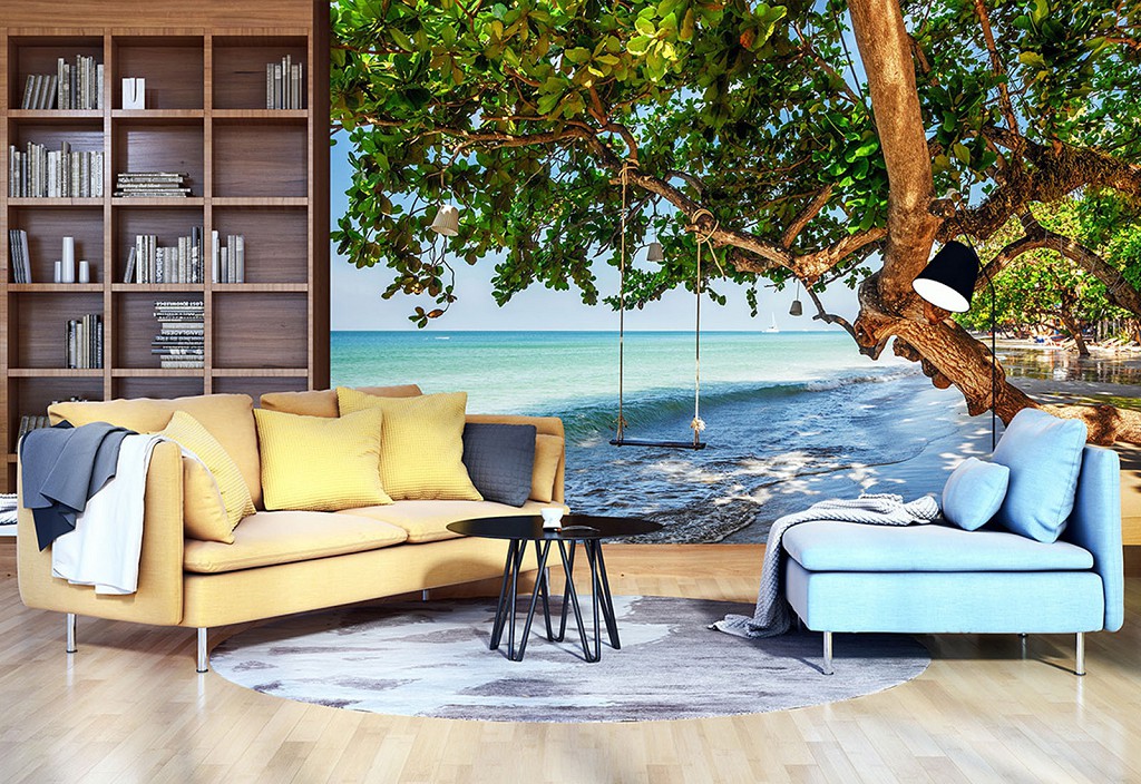 Флізелінові фотошпалери морська тематика 3D Гойдалки та море (11850V)+клей