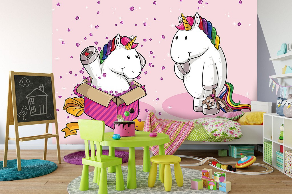Детские для девочек флизелиновые фотообои 416x254 см Единороги - С Днем Рождения (11879VEXXXL) +клей