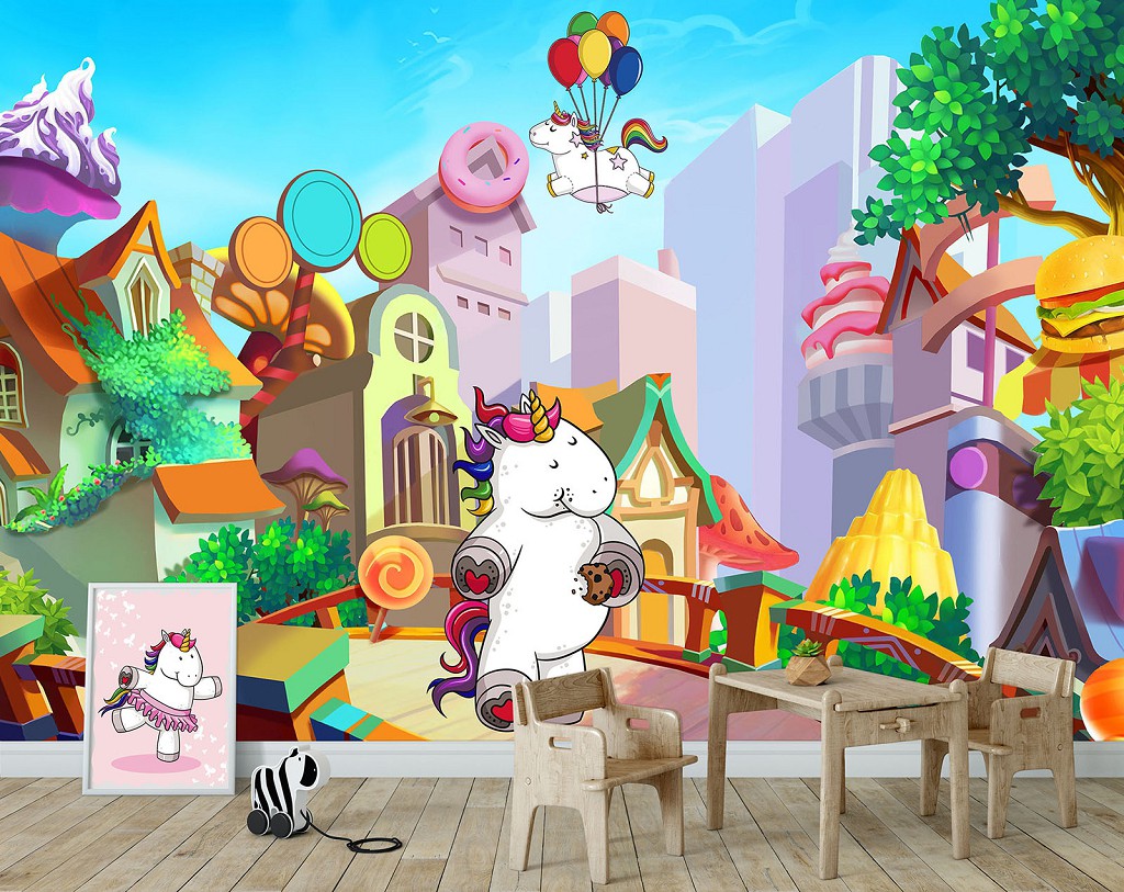 Фотообои флизелиновые 312x219 см Единороги в сказочном городе (11883VEXXL)+клей