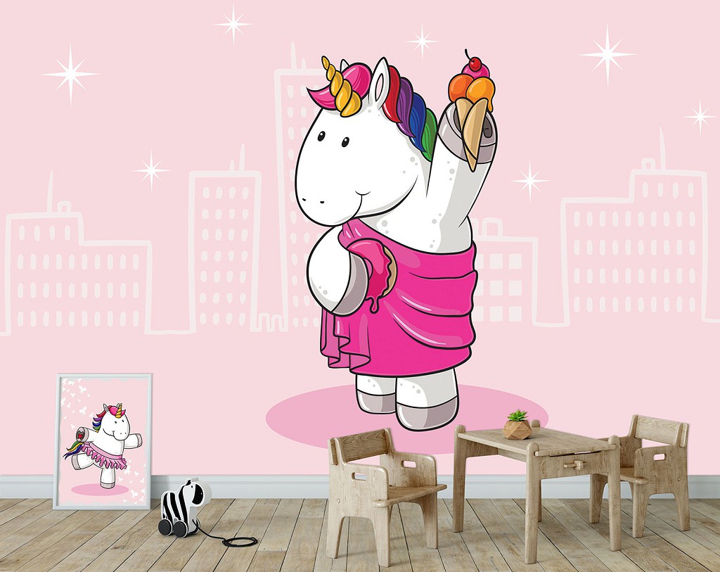 Флизелиновые фотообои детские для девочек 460x300 см Единорог на розовом фоне (11885V12) +клей