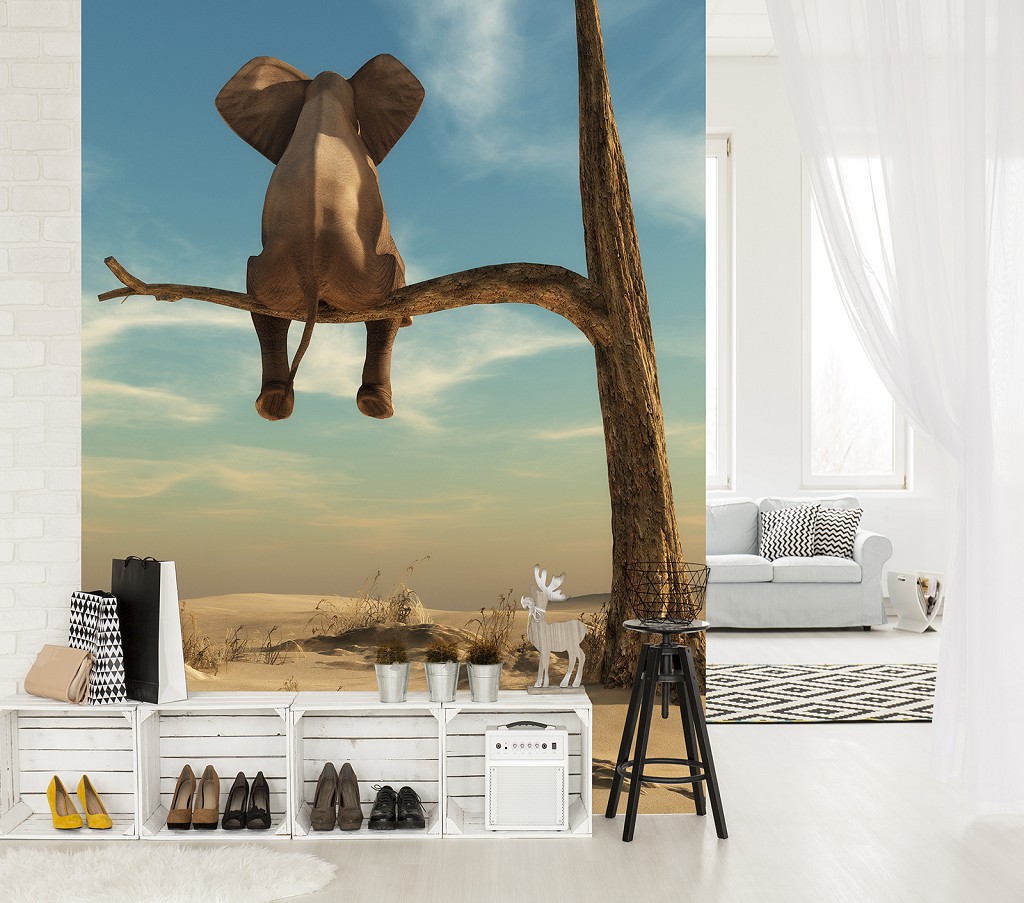 Флизелиновые 3D фотообои дерево животные 206х275 см Слон (11898VEA)+клей