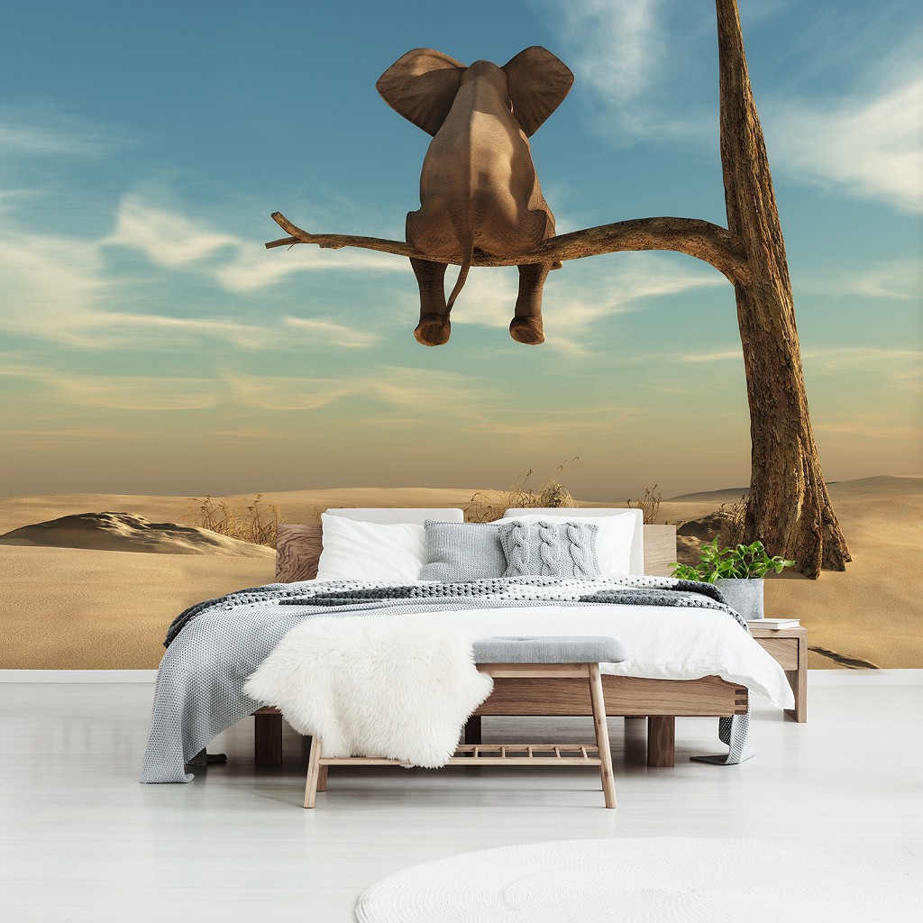 Флізелінові 3D фотошпалери тварини 254x184 см Слон на дереві (11898V4)+клей