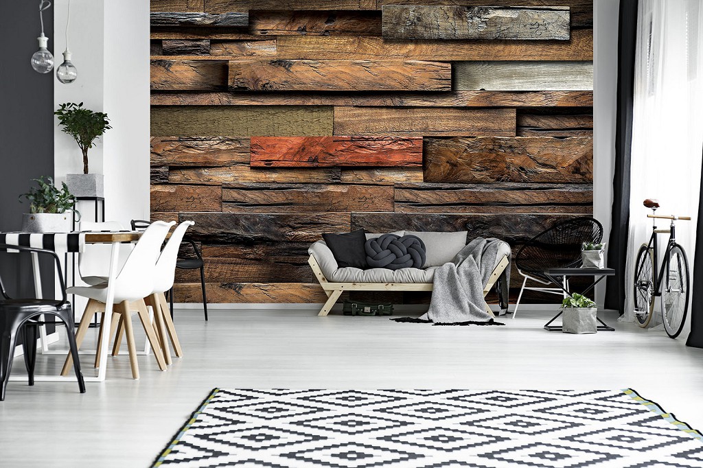 Флізелінові 3д фотошпалери під дерево 416x254 см Структура дошки – імітація панелей (11916VEXXXL) +клей