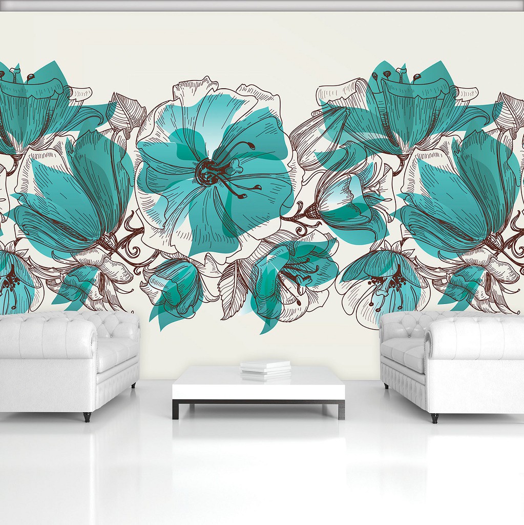 Флизелиновые фотообои в интерьере 416x254 см Бирюза Орнаменты Абстракция (11919VEXXXL) +клей