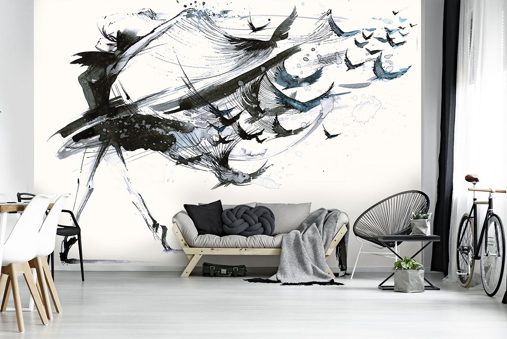 Флизелиновые фотообои для подростка девочке 368x280 см Абстракция Девушка вороны (11923V10) +клей