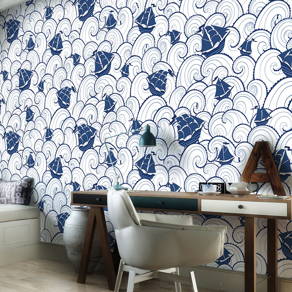 Флізелінові фотошпалери хвилями фото 368x254 см Мозаїка - Маленькі кораблики (11924V8) +клей