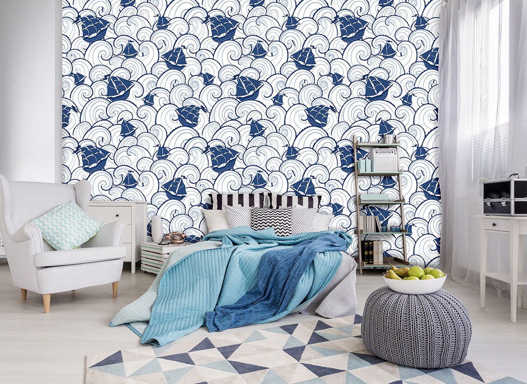 Флізелінові фото шпалери абстракція в інтер'єрі 254x184 см Мозаїка - Маленькі кораблики (11924V4)+клей