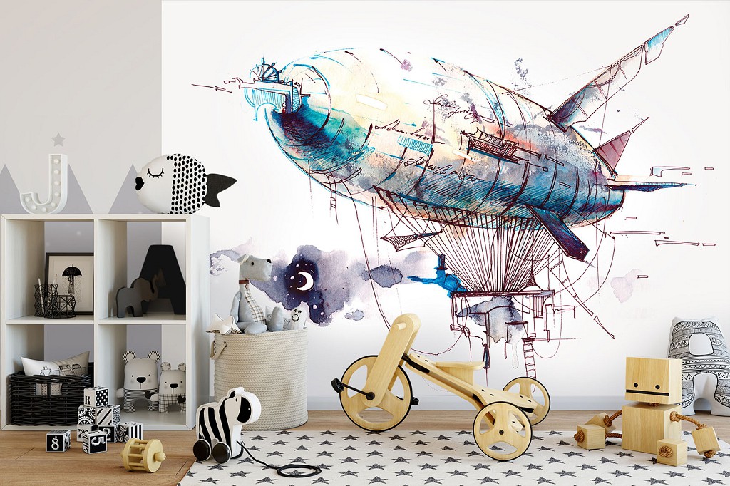 Воздушный шар флизелиновые фотообои 312x219 см Абстракция нарисованный Дирижабль (11926VEXXL) +клей