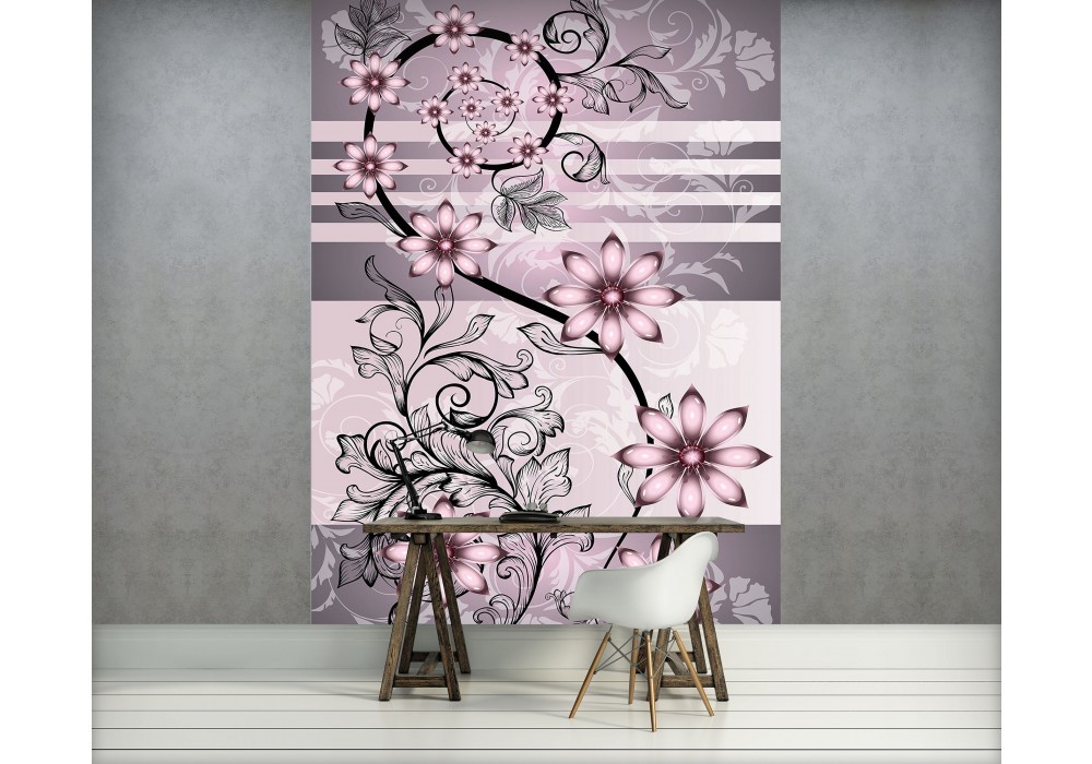 Флізелінові фотошпалери з природою в інтер'єрі 206x275 см Квіти на вензелях (1200VEA)+клей