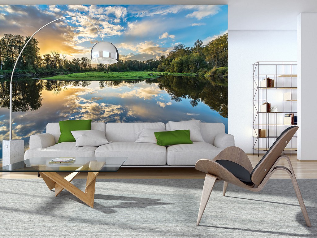 Флізелінові шпалери природа краєвид 368x280 см 3D Ландшафт Озеро Ліс (12011V10) +клей