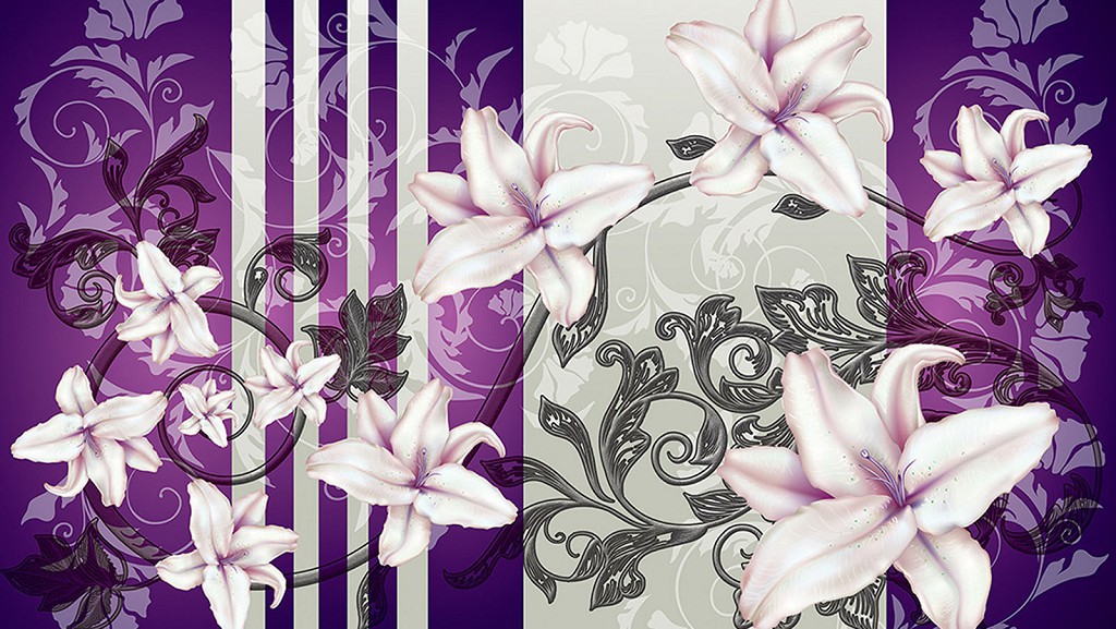 Флизелиновые фотообои в гостиную 368x254 см Лилии на вензелях (1203V8)+клей