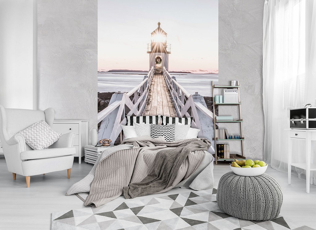Флизелиновые 3д фото обои море 206x275 см Мостик и маяк (12046VEA)+клей