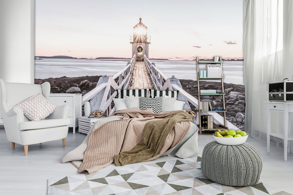 Флізелінові фотошпалери 368x280 см 3Д Місток та маяк (12046V10) +клей