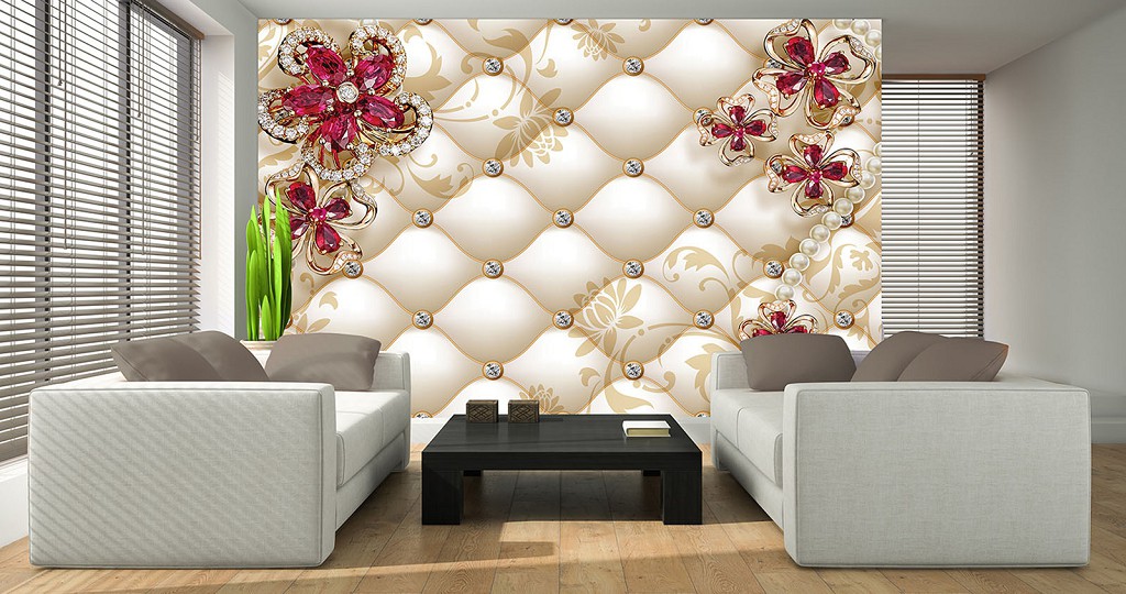 Флизелиновые фотообои в спальню 3д цветы 416x290 см Эксклюзивный дизайн на бежевом фоне (12060VEXXXXL) +клей