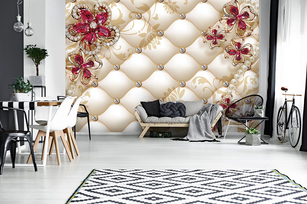 Флизелиновые 3д фотообои цветы на стену 416x254 см Эксклюзивный дизайн на бежевом фоне (12060VEXXXL) +клей