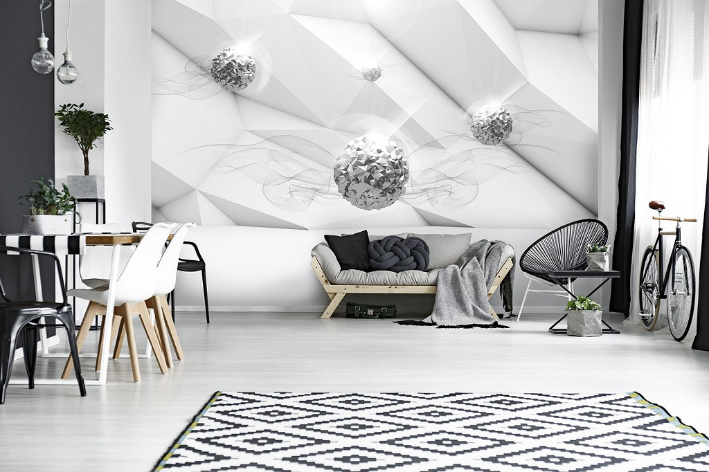 Флизелиновые 3д фотообои геометрия 460x300 см Абстракция серебряные шары на белом фоне (12099V12) +клей