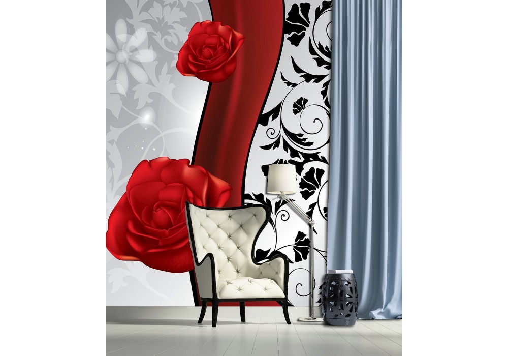 Модні флізелінові фотошпалери в зал 206x275 см Червоні троянди на світлому фоні (1210VEA)+клей