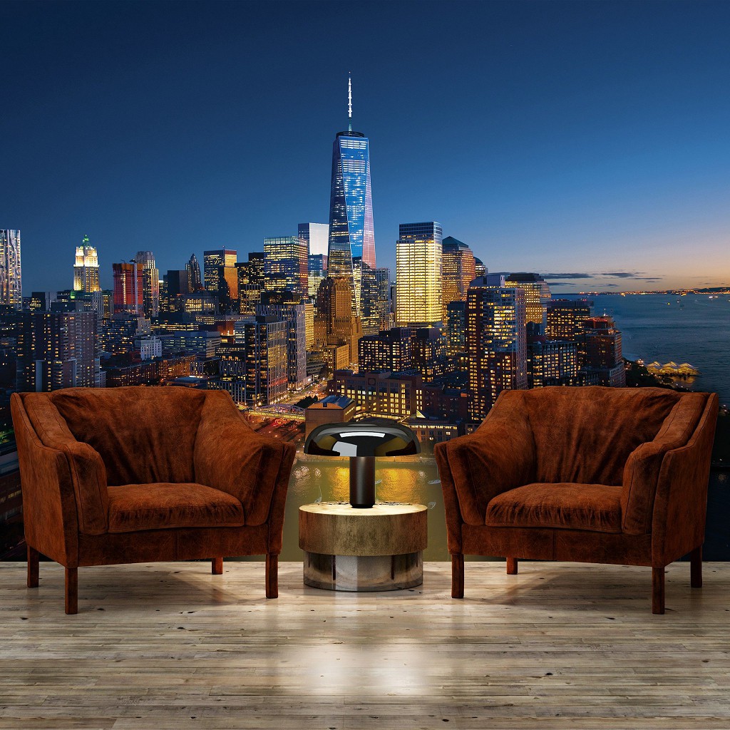 Флізелінові 3д фотошпалери до спальні 460x300 см Вогні великого нічного міста (12111V12) +клей