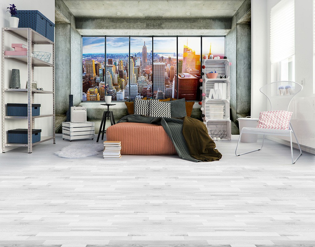 Флизелиновые фотообои город небоскребы 416x254 см 3D Вид из окна на Нью-Йорк (12118VEXXXL) +клей