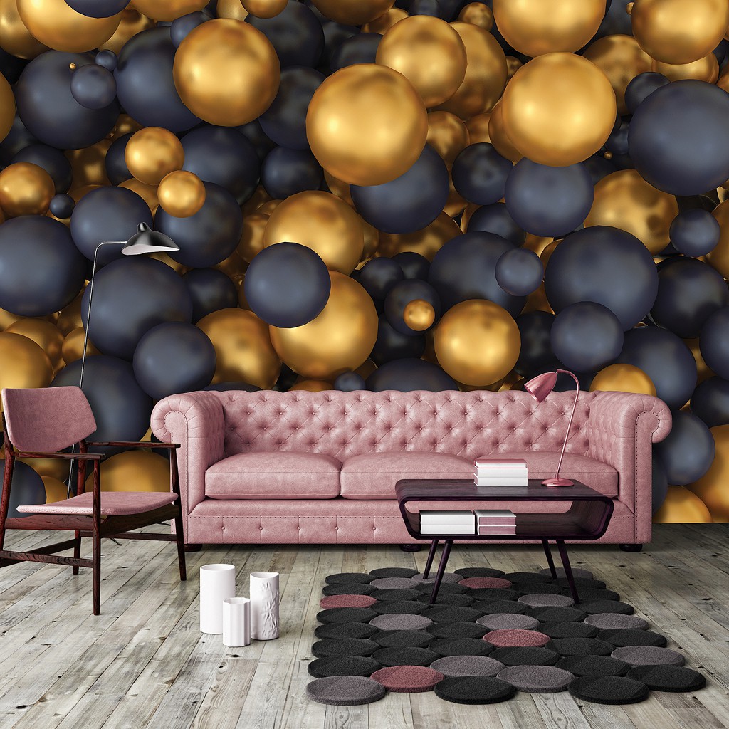 Флизелиновые фотообои 3D Золотые и черные шары (12123V)+клей
