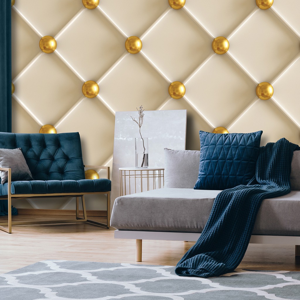 Флізелінові 3д фотошпалери кола 368x254 см Золоті маленькі кульки (12124V8) +клей