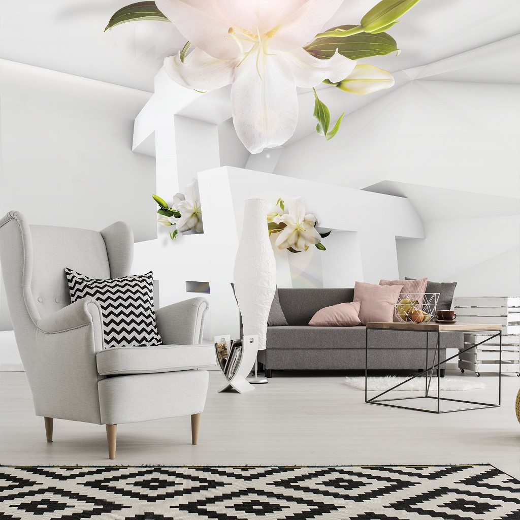 Три де флизелиновые фотообои 460x300 см 3D современные фигуры и цветы (12131V12) +клей