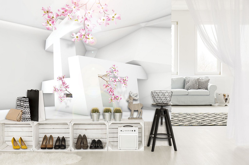 Флізелінові 3д фотошпалери сакура 368x254 см Абстракція квіти та геометричні фігури (12132V8) +клей