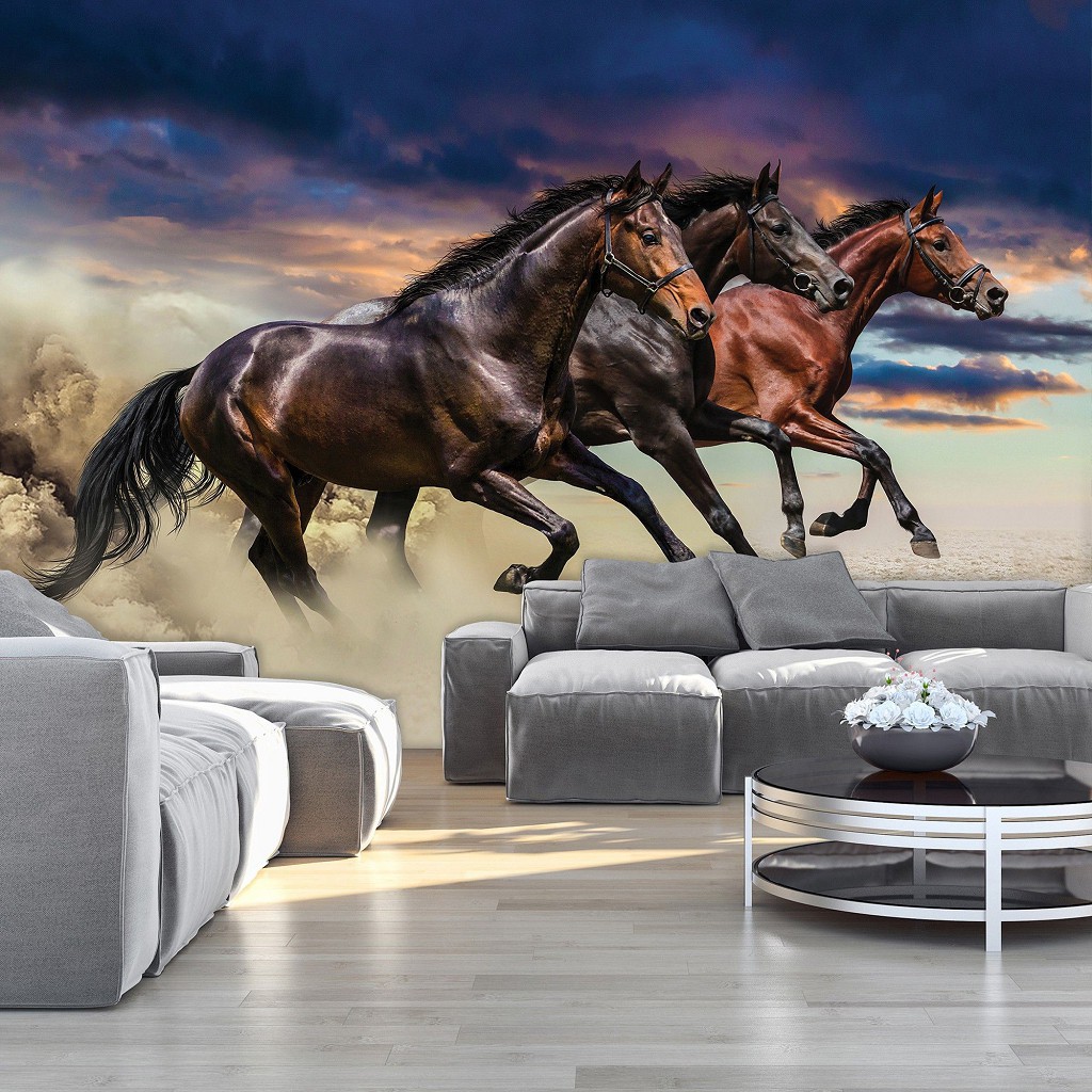 Флізелінові 3D фотошпалери дитячі 254x184 см Три красиві коні (1217V4)+клей