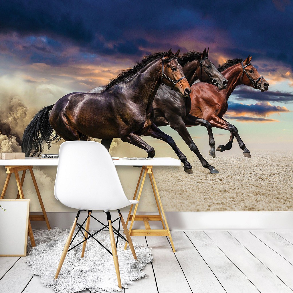 Флізелінові 3D фотошпалери до дитячої 368x254 см Три красиві коні (1217V8)+клей