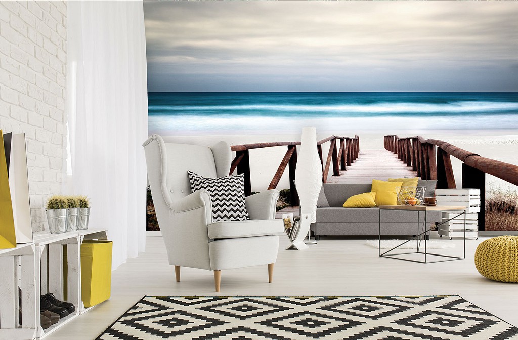 Флизелиновые 3д фотообои 254x184 см Пляжный мост у океана (12283V4) +клей