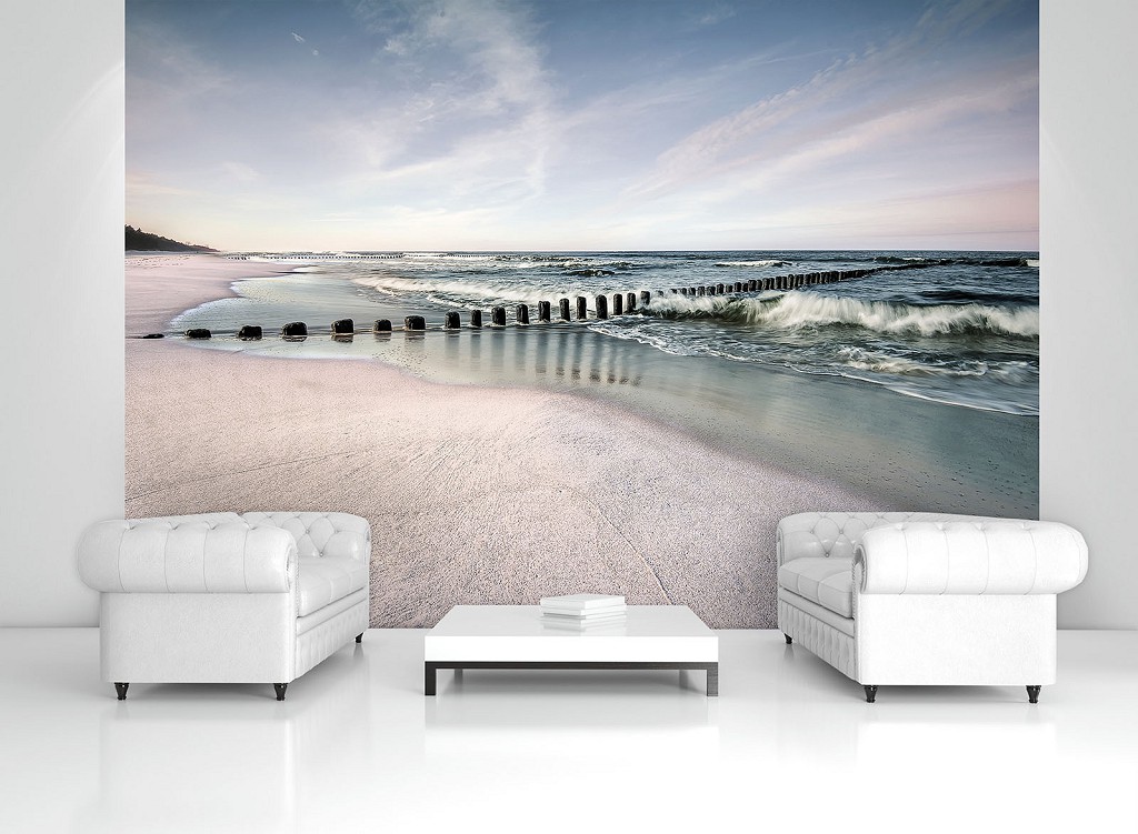 Флизелиновые 3д фотообои облака в интерьере 460x300 см Ландшафт Пляж Море Небо (12284V12) +клей