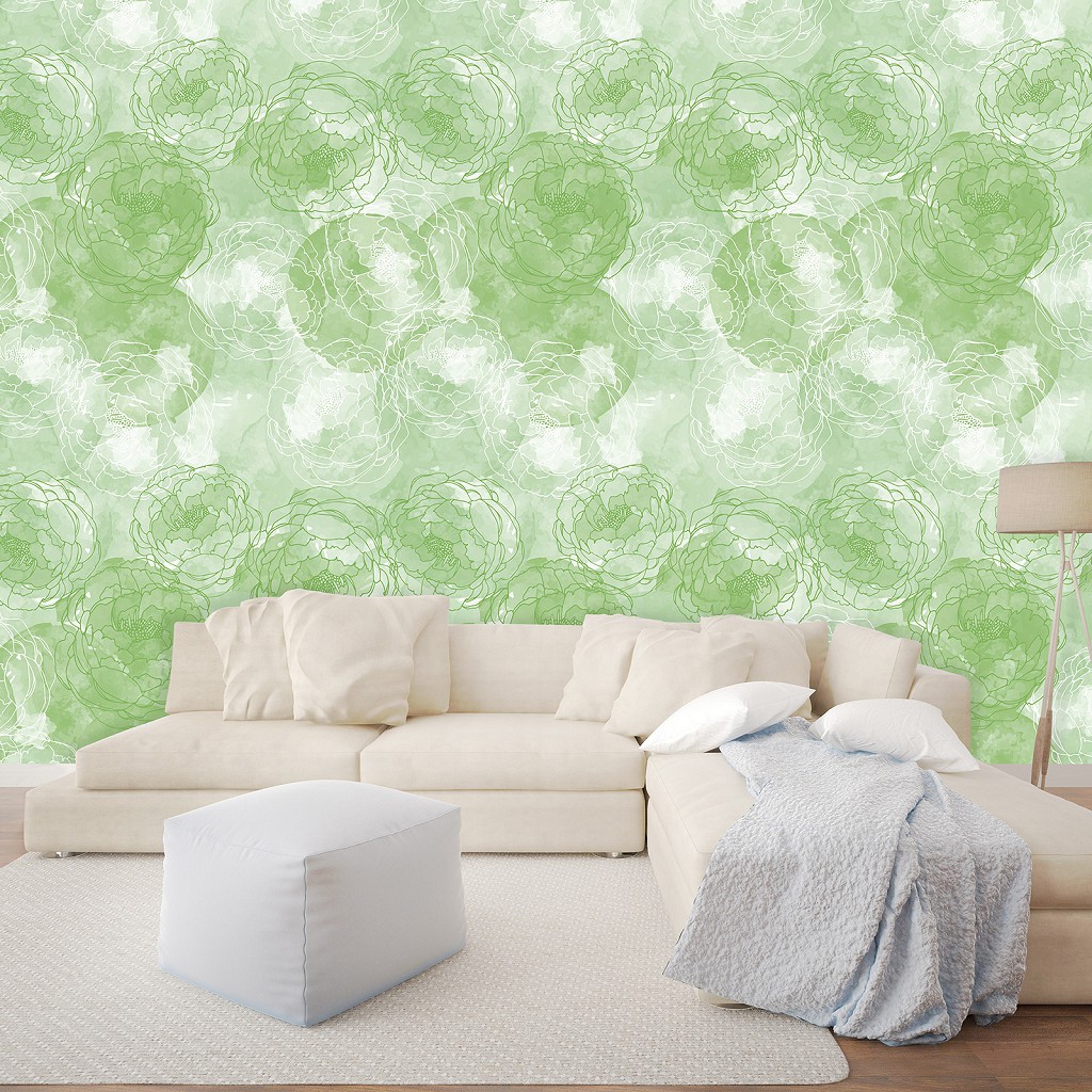 Флизелиновые фотообои на всю стену 312x219 см оливковые цветы нарисованные акварелью (12286VEXXL) +клей