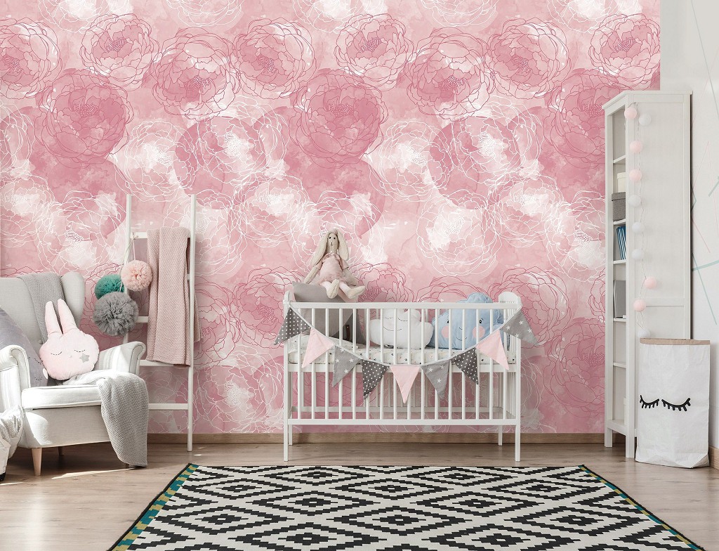 Флизелиновые фотообои на всю стену 416x254 см Розовые цветы нарисованные акварелью (12287VEXXXL) +клей