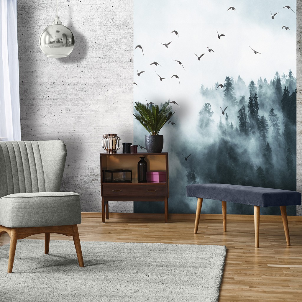 Флизелиновые 3D фото обои тучи 184x254 см Птицы в тумане (12394V4A)+клей