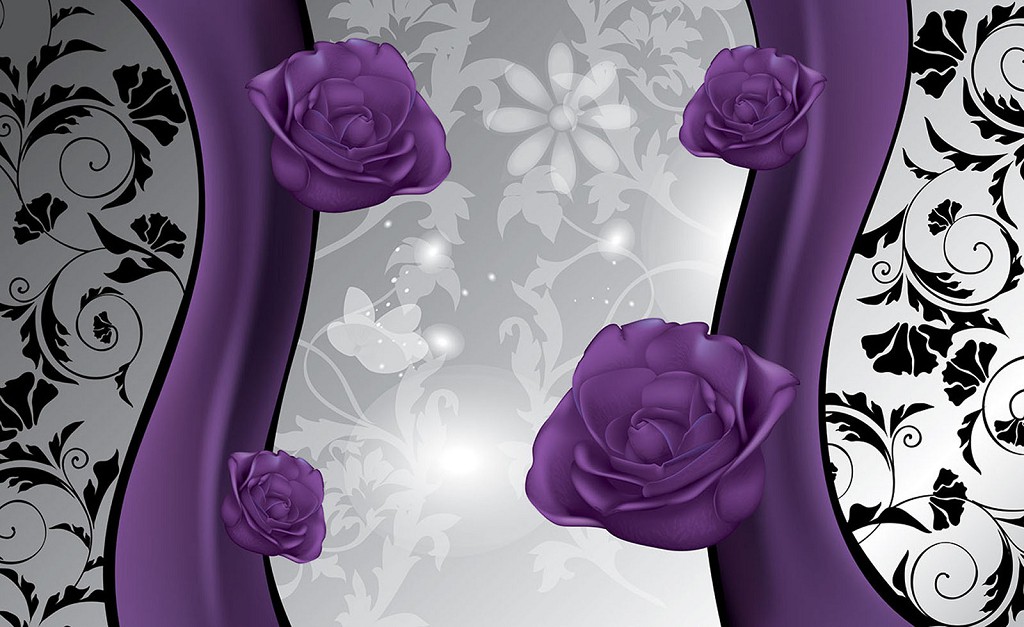 Повторяющийся узор на флизелиновых фото обоях 416x254 см Фиолетовые розы на светлом фоне (1240VEXXXL)+клей